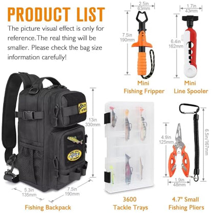 Dovesun Small Fishing Backpack Fishing Sling Bag with 3600 Tackle Box Small Tackle Backpack with Tool Set Black - color: B: Fishing Tackle Backpack With Tool Set(black)