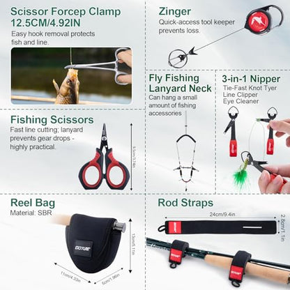 Goture Fly Fishing Rod and Reel Combo & Gear Bag, 9FT Fly Rod, Pre-Spooled Reel, Fly Line, Flies, Leader, Tippet, Forceps, Nipper and Complete Starter Kit - size: 5wt