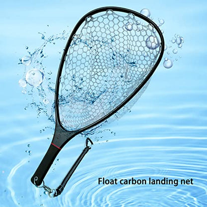 Aventik Fly Floating Fishing Net Carbon Fiber Landing Trout Net Light Weight Clear Rubber Ghost Net Catch & Release - color: Only Standard Black Net