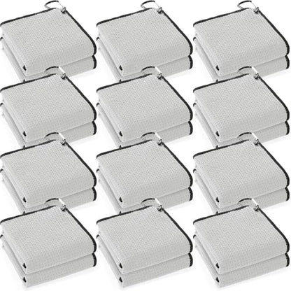 Batiyeer 12 Pcs Golf Towel Bulk for Golf Bags Microfiber Fabric Towel with Clip Waffle Pattern, Fitness, Camping, Hiking, Yoga - color: Light Grey