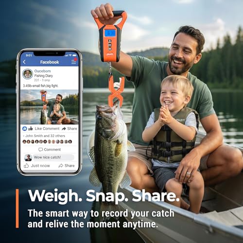 Fish Scale Floating Waterproof Digital Fishing Scale with Lip Grip, Replaceable Hook, LCD Display, 110lb Capacity, Auto Hold, Multiple Units(LB/OZ/KG), Included Measuring Tape – Ideal for Anglers