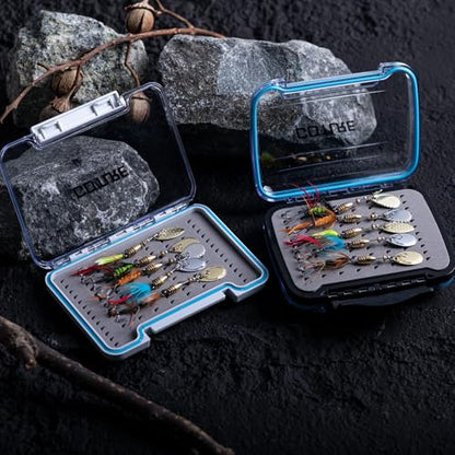 Goture Trout Lures Fishing Spinners,Rooster Bait Tail Bass Fishing Lures with Brass Spinner Blade Fish-Shaped Jig Heads for Freshwater Saltwater,Salmon Steelhead Trout Spinner Bait with Tackle Box - color: D:10pcs Trout Spinners