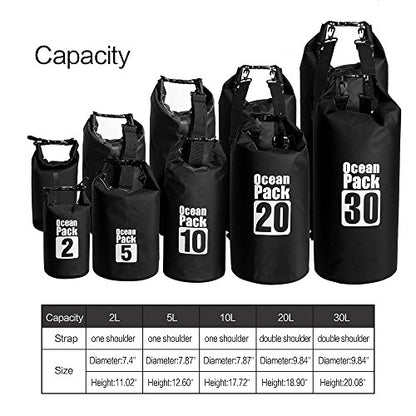 Dry Sack/Floating Waterproof Bag 2L/5L/10L/20L/30L for Boating, Kayaking, Hiking, Snowboarding, Camping, Rafting, Fishing and Backpacking - color: Black, size: 2L