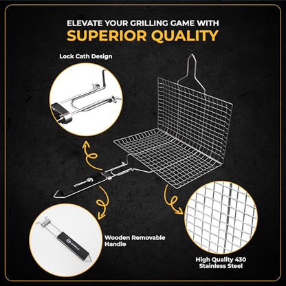UPGRILLZ Fish Grill Baskets for Outdoor Grill Vegetables, Fish Grilling rack for Grill, BBQ Grilling Basket, Stainless steel Grill Basket for Veggies, shrimp Includes 50 skewers, Silicon Brush, and Carry Bag