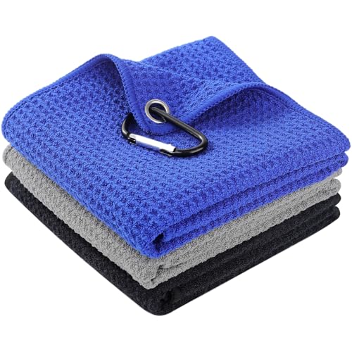 Microfiber Fishing Towel with Clip – 3 Pack 16"x16" Super Absorbent & Quick-Dry Towel for Fishing, Swimming, Camping, Car Detailing – Ultra-Soft, Lint-Free, Lightweight(Blue-Grey-Black) - color: Blue-grey-black