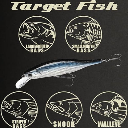LUCKY CRAFT Lightning Pointer 98XR, Freshwater Bass Fishing Lures and Walleye Fishing Lures, 4" Slow Sinking Jerkbait, 6-7ft Depth, Largemouth Smallmouth, Tournament Fishing Gear - color: 052 Aurora Black