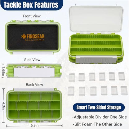 Sturdy Dual Sided Small Tackle Box Organizer, Waterproof Sealed Clear Fishing Tackle Box Tray Storage Case with Slit Foam for Jig Heads-Flies-Spoons-Rigs and Lures (FN0801) - style: FN0801