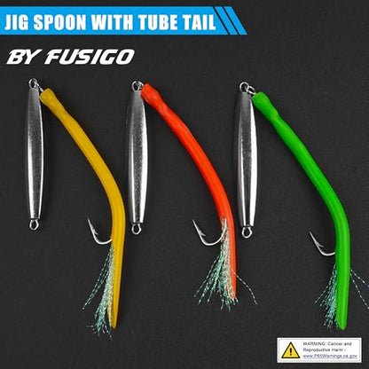 Diamond Jigs Saltwater Fishing Lures, 2Pack Casting Jigging Spoon with Tube Tail Striped Bass Metal Jig Spoons Deep Sea Offshore Surf Fishing 1oz-4oz - size: 1 Ounce, style: Mix 3 Color, 3pack