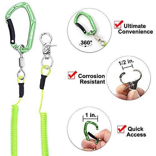 HERCULES M4 Fishing Lanyard, Fishing Pole Tether, Kayak Paddle Leash, Heavy Duty Retractable Coiled Lanyard for Fishing, Rods, Pliers, Boating, Paddles, Kayak - color: Pack of 2 Green, 5.9"