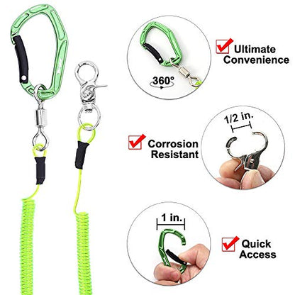 HERCULES M4 Fishing Lanyard, Fishing Pole Tether, Kayak Paddle Leash, Heavy Duty Retractable Coiled Lanyard for Fishing, Rods, Pliers, Boating, Paddles, Kayak - color: Pack of 2 Green, 17.7"