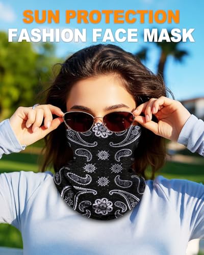 4Pack Neck Gaiter for Men Women Face Cover Mask Head Wrap Balaclava Headwear Bandana Headband Magic Scarf - color: A-black-paisley-1