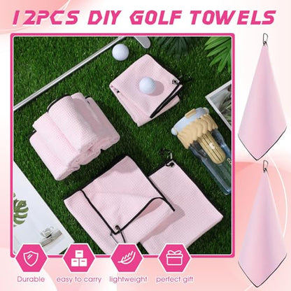 Batiyeer 12 Pcs Golf Towel Bulk for Golf Bags Microfiber Fabric Towel with Clip Waffle Pattern, Fitness, Camping, Hiking, Yoga - color: Pink