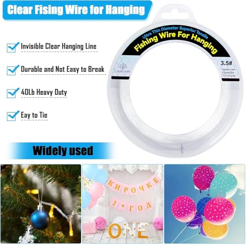 Clear Fishing Wire, Monofilament Fishing Line, Clear String for Hanging, Invisible Strong Wire Nylon Thread for Hanging Balloon Garland Picture Decorations - size: 0.3mm/820ft/12lb