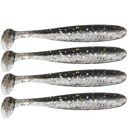 Zer one 20 PCS Fishing Soft Lure 7.5cm/2g Plastic T Tail Bait Artificial Worm Swimbait for Bass Trout Walleye Fishing Accessory - color: Black