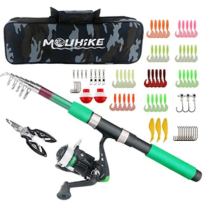 Telescopic Fishing Pole Reel Combo Ultralight Fishing Rod Spinning Reel with Tackle Bag All-in-One Fishing Accessories Fishing Gear Gifts Kit for Kids Adults Youth Beginner Saltwater Freshwater - color: Green-6.89ft