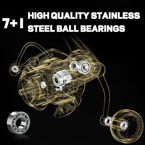 Golden Knight (GK) Spinning Reel - Ultra Lightweight Glass Fiber Frame, 7+1 Shielded BB, Smooth 5.2:1 Gear Ratio, Saltwater & Freshwater Fishing Reel with CNC Metal Power Handle - size: 5000