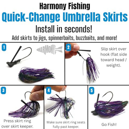 Harmony Fishing – Quick Change Umbrella Skirts for Fishing Jigs, Spinnerbaits, Buzzbaits, Lures, Baits (10 Pack) - color: Bluebug