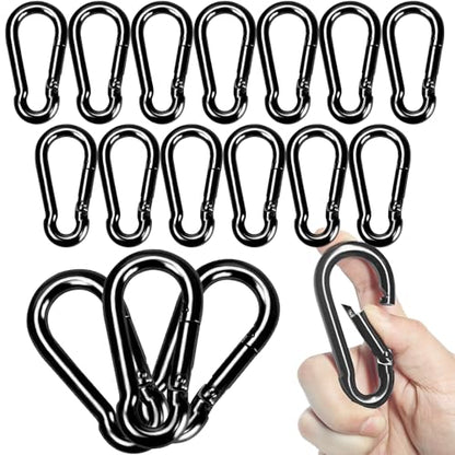 Carabiner Clips Black Twours Spring Snap Hooks Small Carabiners Heavy Duty Galvanized Steel Quick Links for Rust-Resistant Keychain Clips Outdoor Hiking Camping Hammock Fishing 1.56" 1.97" 2.36" 3.15" - size: 3.15inch(M8)--16pcs