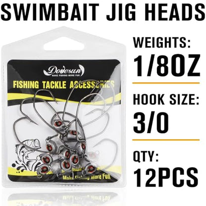 Dovesun Swimbait Jig Head 12PCS Ned Rig Jig Heads Weedless Jig Heads with 3/0 Texas Rig Hooks for Bass Fishing 1/8 1/5 1/4 3/8oz - color: 1/8oz(3.5g)*12pcs
