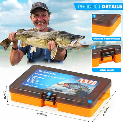 PLUSINNO Fishing Lures, 137Pcs Tackle Box with Tackle Included, Crankbaits, Spoon, Hooks, Weights & Other Accessories, Fishing Bait Lure Gear Kit Gift for Men Bass Freshwater - color: ORANGE