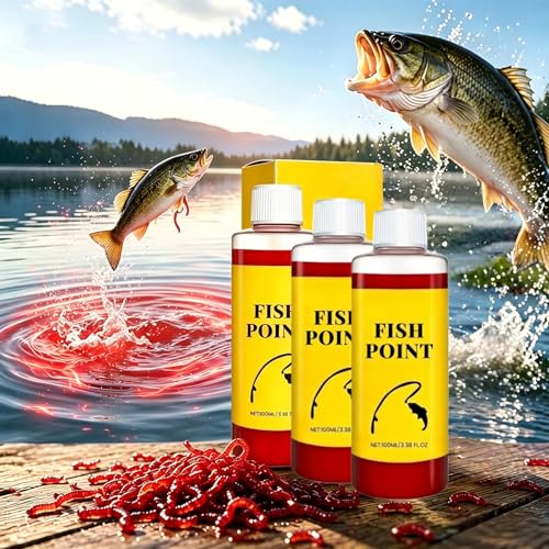 Red Worm Liquid Fish Attractant Spray | Concentrated Bait Scent Additive for Freshwater Fishing | Fast Acting Lure Booster for Watersides & Runs - color: 3pcs