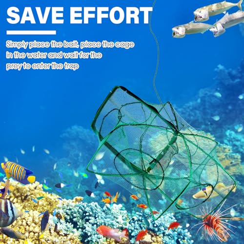 Windyun 3 Pcs Foldable Fishing Net Landing Net with Telescoping Pole Handle Collapsible Crab Trap Hexagon Fishing Bait Trap with Rope and Lure Bag for Crab Crayfish Shrimp - color: Gray Green