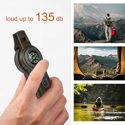 Emergency Survival Function Whistle, Outdoor Multifunctional Tool Safety Whistle with Lanyard, Ideal for Kayaking, Boating, Hiking, Camping, Climbing, Hunting,Rescue Signaling - color: Army Green1