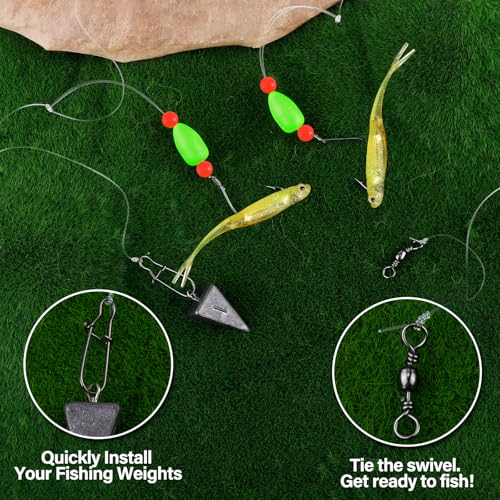 Alwonder 5-Pack Pompano Rigs Surf Fishing Rigs with Snell Floats, Saltwater Live Bait Rig Swivels Duo Lock Snaps Circle Wide Gap Kahle Hooks Rig for Beach Surf Casting Pier Jetty Fishing - color: Green 5-Pack, size: #2 Wide Gap Hook