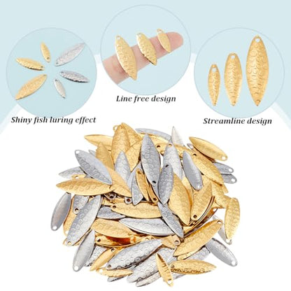 FREEBLOSS 120Pcs Fishing Lures Spoons Stainless Steel Spinner Blades Fishing Attractor Saltwater Lure Spinner Baits Spoons for Lure Crafts Supplies, 3 Sizes