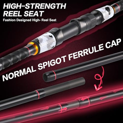 Sougayilang Surf Fishing Rod and Reel Combo, 4 Piece MH/H Saltwater Fishing Combo with 5000 Size Spinning Reel(12'/15') - color: blue, size: 11ft-Spinning-4Pc-Heavy