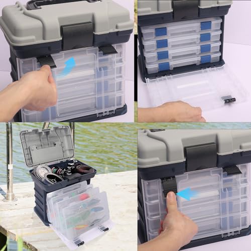 Fishing Tackle Box, 4 Layers Fishing Box, Tackle Boxes, Quick-Access Top Storage with Lid for Fishing Gear and Accessories,（Grey）by KUKLIPJIM - color: Grey