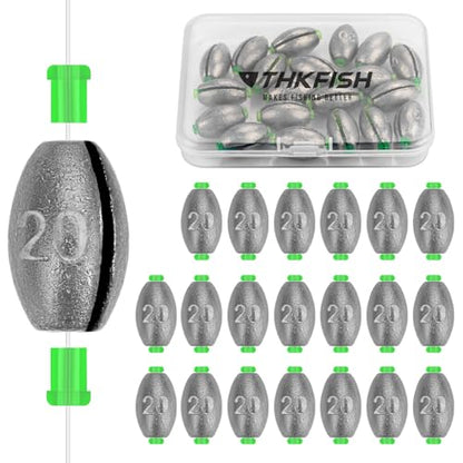 THKFISH Egg Fishing Sinkers Weights, Removable Rubber Core Fishing Weights Twist-Lock Sinker,Bass Weights Sinker Tackle Saltwater Casting Fishing Sinkers Set Oval Freshwater,1/8-1OZ - size: 3/4OZ-20PCS