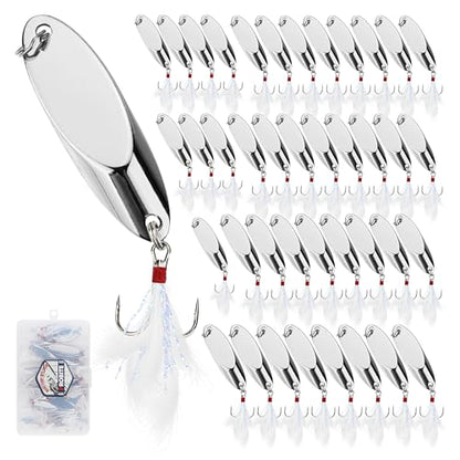 Jigging Spoon Fishing Lures 20/40PCS Kit – Metal Casting Spoon Lure Set with Treble Hooks, Mixed Sizes Spinner Baits for Saltwater & Freshwater Trout, Salmon, Bass - color: Silver, size: Mixed Size 40PCS