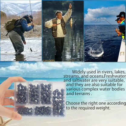 250/180Pcs Split Shot Fishing Weights Sinkers, Round Open Mouth Design Fishing Weight Clip on Sinker Weight Freshwater Saltwater Fishing Accessories Gift for Fishing Lovers - color: 250pcs - 0.02oz/0.04oz/0.07oz/0.09oz/0.11oz/0.14oz