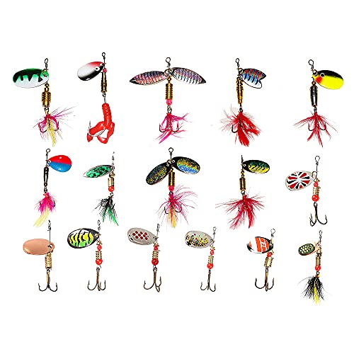 Rooster Tail Fishing Lures Kit - 16PCS Freshwater Trout and Bass Lures, Spinner Baits, Fishing Spoon, Hard Metal Spinners With Carry Bag