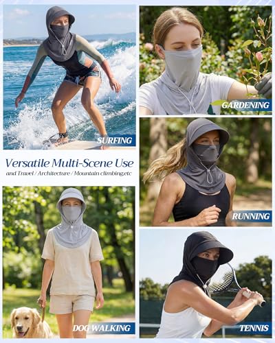 Shihanee 3 Pack Balaclava Face Mask Sun Protection Hood Cooling Breathable Full Head Mask for Men Women Fishing Cycling - color: Black, Grey, Misty Grey