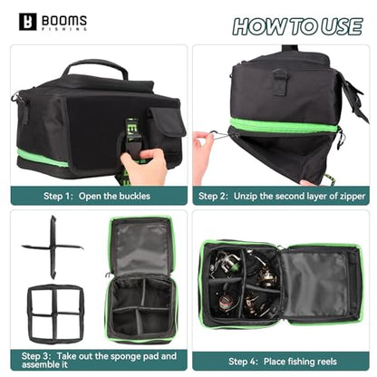Booms Fishing Expandable Reel Bag - Double Layer Hidden Storage Case for 8 Reels - Protective Compartment, DIY Space for Tackle and Equipment - RC4 Cover