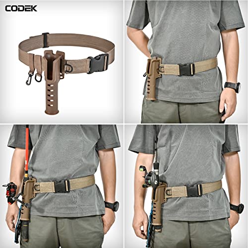 CODEK Fishing Waist Belt Rod Holder - Adjustable Wading Belt With Portable Pole Inserter for Spinning, Casting Reel, Surf, Kayak, Fly Fishing Gear Accessories - Wader Strap - style: Khaki