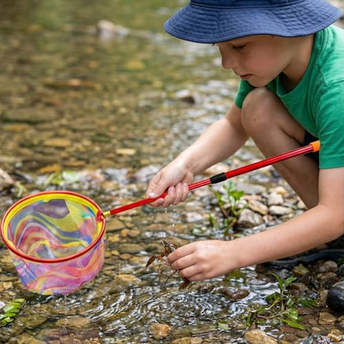 Fishing Net with Bucket Fishing or 3 Pack Retractable Lightweight Landing Net with Aluminum Rod Handle Kids Fishing Nets for Youth Catch and Release Butterfly Nets - color: 3Pack（Blue+red+yellow）