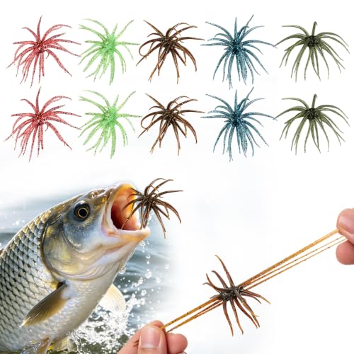 Tentacle Fishing Lure,Dice Bait Soft Plastic Swim Bait,Sea Urchin Lure,for Drop Shot,Weird Fishing Rig,Trout Sea Bass Mandarin Fish Catfish Slow Sinking Soft Lure 2.36 in,3.9 in and 4.3 in. - size: 10PC-2.36"