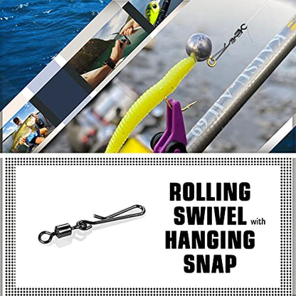 AMYSPORTS Rolling Connector Fishing Swivel Saltwater Corrosion Resistance Snap Swivels Kit Stainless Quick Fishing Snap Barrel Freshwater Trolling Accessories - size: Size 6+6 (30lb) 100 pcs