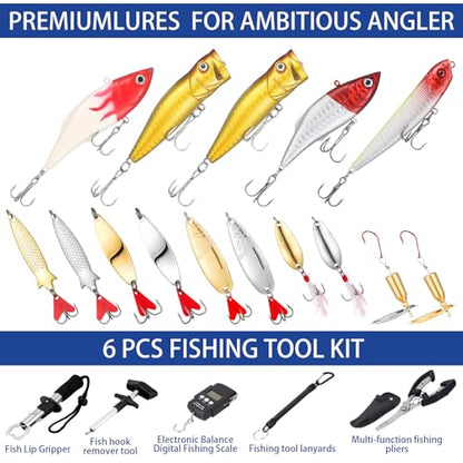 Gemscream 393 Pcs Fishing Tool Kit Fishing Backpack with Tackle Boxes Included Pliers Gear and Equipment Bait Rigs Fish Lip Gripper Lure Gear Kit Fish Hooks Remover Tools - color: Black