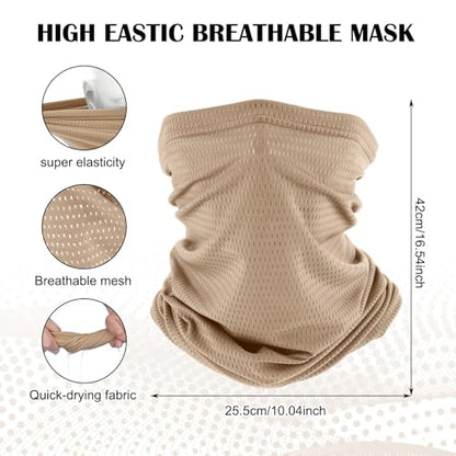 Geyoga 2/4 Pack Cooling Neck Gaiter Summer Breathable Balaclava Face Mask with Mesh Holes UV Protection Sun Scarf Men Women - color: Khaki