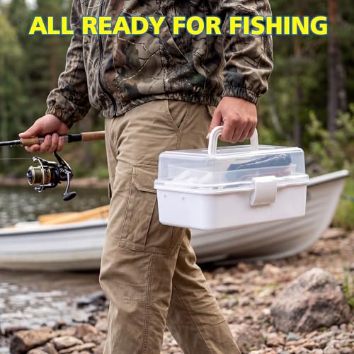 3 Layer Fishing Tackle Box with Tackle Included,Fishing Bait Kit,Pliers,Fish Lip Gripper,Accessories, Gift for Fishing Men Women Kids Saltwater Freshwater