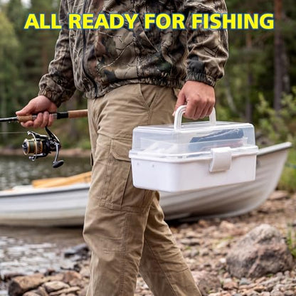 3 Layer Fishing Tackle Box with Tackle Included,Fishing Bait Kit,Pliers,Fish Lip Gripper,Accessories, Gift for Fishing Men Women Kids Saltwater Freshwater