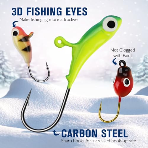 Dovesun Ice Fishing Jigs Kit Ice Fishing Lures Glow in The Dark Fishing Gear Lures 20-93Pcs Jig Head with Tackle Box for Panfish Walleye Crappie Perch Bluegil Trout - color: 87pcs