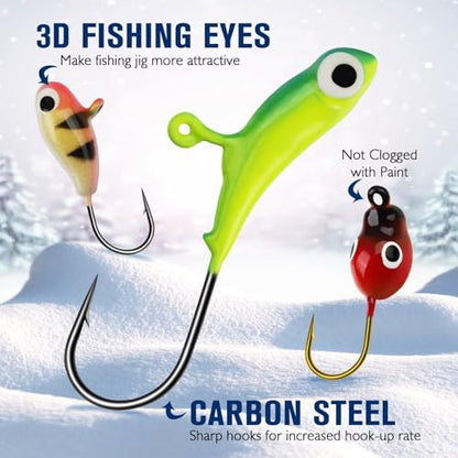 Dovesun Ice Fishing Jigs Kit Ice Fishing Lures Glow in The Dark Fishing Gear Lures 20-93Pcs Jig Head with Tackle Box for Panfish Walleye Crappie Perch Bluegil Trout - color: 87pcs