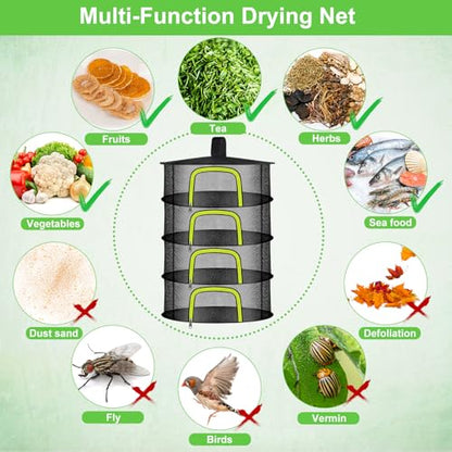 4 Layer Herb Drying Rack, Hanging Mesh Net, Foldable Plant Drying Rack with U-Shaped Zipper, Garden Trimming Shears and Hooks, for Drying Herbs Plants, Fruits, Seafood, Clothing - size: 4 Layers-23.62''