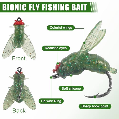 Bionic Fly Fishing Bait,18pcs/36pcs Trout Jig Swimbait Fly Hook Soft Bait Dry Flies Fly Fishing Lures Assortment Kit Attractant Fishing Gear Artificial Fishing Lure Panfish Lure Set - color: Green-36PCS