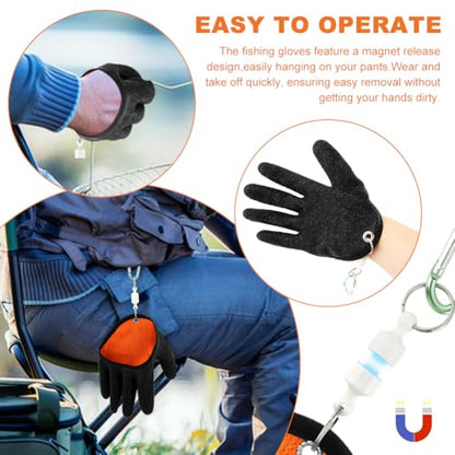 2PCS Fishing Gloves with Magnet Release, Non-Slip Fishing Catching Gloves, Puncture-Proof, Waterproof, Quick-Dry,Professional Fishing Glove for Handling Fish